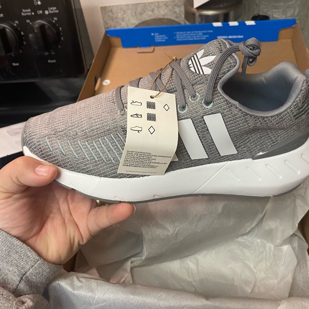 Brand new women’s grey and white adidas sneakers, got them for my daughter